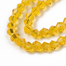 Sfaccettate perle di vetro bicone fili, oro, 4x4mm, Foro: 1 mm, circa 92~96pcs/filo, 13.78~14.37 pollice