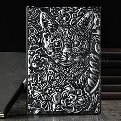 3Dエンボス加工PUレザーノートブック  a5 猫と花柄日記  学校の事務用品用  アンティークシルバー  215x145mm