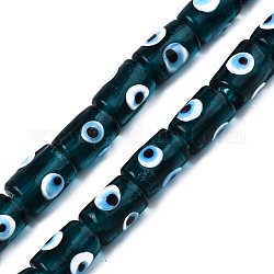 Main mal de perles au chalumeau des yeux, colonne, bleu ardoise foncé, 14x10mm, Trou: 1.2mm, Environ 25 pcs/chapelet, 13.98 pouce (35.5 cm)