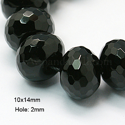 Natural Black Onyx Beads Strands, Dyed, Faceted, Rondelle, Black, 14x10mm, hole: 2mm, 16 inch, 39pcs/strand