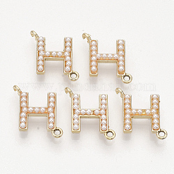 Conectores de enlaces de aleación ecológicos, con cuentas de perlas de imitación de plástico abs, letra h, la luz de oro, 20x18x5mm, agujero: 1.6 mm