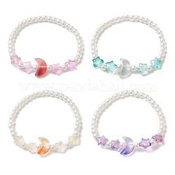 Bracelet extensible en perles de verre étoile et lune et perles d'imitation pour enfant, couleur mixte, diamètre intérieur: 1-3/4 pouce (4.45 cm)