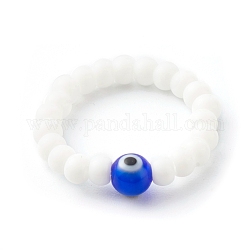 Anneaux extensibles en perles de verre faites à la main, avec des perles au chalumeau, mauvais œil, bleu, nous taille 9 1/4 (19.1mm)