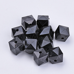 Perline acrilico trasparente, sfaccettato, cubo, nero, 14x14x12mm, Foro: 2 mm, circa 330pcs/500g