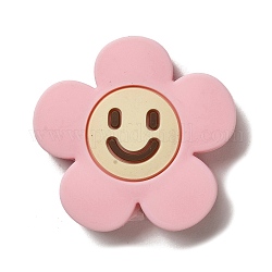 Силиконовые бусины, цветок с улыбающимся лицом, силиконовые бусины для прорезывания зубов, розовые, 30x31x8.5 мм, отверстие : 3 мм