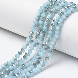 Chapelets de perles en verre électroplaqué, jade d'imitation, demi gris, facette, rondelle, bleu clair, 4x3mm, Trou: 0.4mm, Environ 123~127 pcs/chapelet, 16.5~16.9 pouce (42~43 cm)
