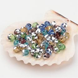 Electroplate Glass Beads, Half Silver Plated, Faceted, Rondelle, Mixed Color, 4x3mm, Hole: 1mm