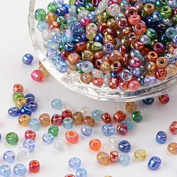 6/0 perles de rocaille rondes en verre, couleurs transparentes arc, trou rond, couleur mixte, 6/0, 4mm, Trou: 1.5mm, environ 500 pcs/50 g, 50 g / sac, 18 sacs/2 livres