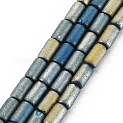 Fili di perle di vetro opaco satinato placcato, colonna, ciano scuro, 7.5x4mm, Foro: 0.8 mm, circa 72pcs/filo, 21.26 pollice (54 cm)