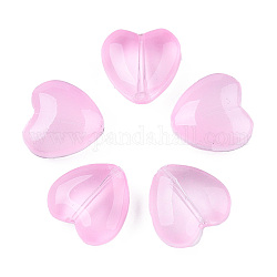 Perlas de vidrio pintado en aerosol transparente, corazón, rosa perla, 12x12x5.5mm, agujero: 0.9~1 mm