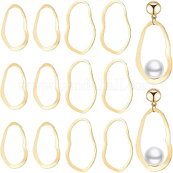 BENECREAT 16Pcs 2 Style Brass Linking Rings, Lead Free & Cadmium Free & Nickel Free, Wavy Oval, Real 18K Gold Plated, 28~39x16.5~23x1mm, 8pcs/style