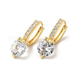 Boucles d'oreilles créoles en diamant avec oxyde de zirconium transparent, bijoux en laiton pour femmes, Sans cadmium & sans nickel & sans plomb, véritable 18k plaqué or, 22x11x8mm, pin: 0.8 mm