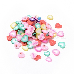 Cabochons en pâte polymère manuels, coeur avec mot amour & fraise, couleur mixte, 5~5.5x5~5.5x0.2~0.5mm, environ 50000 pcs/1000 g