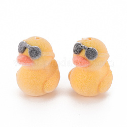 Flocky Plastic Beads, Half Drilled Beads, Duck with Sunglasses, Wheat, 23x22x16.5mm, Hole: 1.2mm