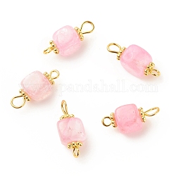 Breloques de connecteur d'agate naturelle, avec accessoires en fer plaqués or , cube, perle rose, 17~18x7~7.5x6.5~7mm, Trou: 2~3.5mm