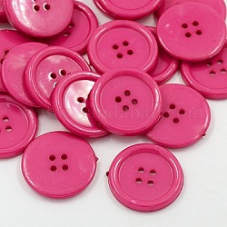 Botones de costura de acrílico, botones de plástico de la camisa de diseño de vestuario, 4 agujero, teñido, plano y redondo, color de rosa caliente, 25x3mm, agujero: 2 mm