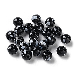 Perles rondes en acrylique opaques imprimées, noir, 7.5x7mm, Trou: 1.6mm, environ 2380 pcs/500 g