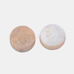 Revestimiento cabuchones de cristal druzy naturales, plano y redondo, teñido, trigo, 8x3~6mm
