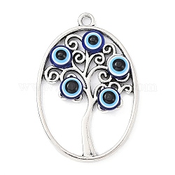 Colgantes de la aleación, Árbol de la vida con amuletos de resina contra el mal de ojo., plata antigua, oval, 40x27x4mm, agujero: 2.5 mm