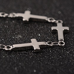 304 Stainless Steel Decorative Chains, Soldered, with Cross Connector, Stainless Steel Color, 18.5x7x2mm