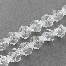 Glass Bead Strands, Faceted, Twist, Clear, 6x6x6mm, Hole: 1mm: 1mm, about 100pcs/strand, 22.4 inch