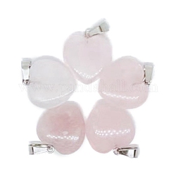 Pendentifs en quartz rose naturel pour la saint-valentin, Breloques cœur avec fermoirs en métal plaqué platine, 20mm