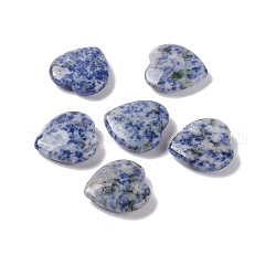 Jaspe naturel à pois bleus coeur pierre d'amour, pierre de palme de poche pour équilibrer le reiki, 24.5~25.5x25~25.5x6.5~7.5mm