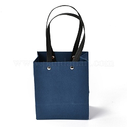 Rectangle Paper Bags, with Nylon Handles, for Gift Bags and Shopping Bags, Marine Blue, 13x0.4x15cm