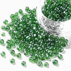 Perles de rocaille en verre, trans. couleurs lustered, ronde, vert foncé, 4mm, Trou: 1.5mm, environ 500 pcs/50 g, 50 g / sac, 18 sacs/2 livres