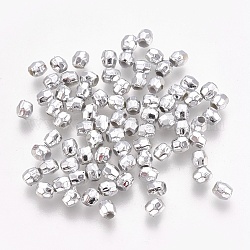 Perline di plastica abs, perle galvaniche ecologiche, sfaccettato, barile, Argento Placcato, 3.5~4x3.5mm, Foro: 1.5 mm, circa 15000pcs/500g