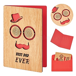 Rectangle craspire avec motif cartes de vœux en bois, avec du papier rouge à l'intérieur, avec des enveloppes rectangulaires en papier vierge, motif de lunettes, carte de voeux en bois : 1pc, enveloppes : 1pc