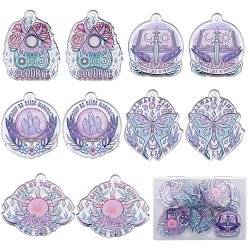 SUNNYCLUE 20Pcs 5 Style Halloween Printed Acrylic Pendants, Mixed Shapes, Mixed Color, 38~43x32.5~43x2~2.3mm, Hole: 2~2.3mm, 4pcs/style
