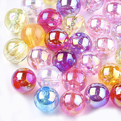 Perles en plastique transparentes, de couleur plaquée ab , ronde, couleur mixte, 14mm, trou: 2.5 mm, 200 pcs / 500 g