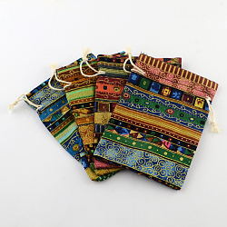 Panno stile borse sacchetti di imballaggio coulisse etnici, rettangolo, colore misto, 17.5x12.5cm