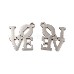 201 Stainless Steel Pendants, Word Love Charm, Stainless Steel Color, 18x17.8x1mm, Hole: 1.5mm