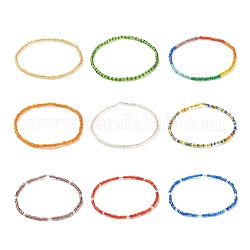 9шт 9 цветных стеклянных бисера стрейч ножные браслеты набор, штабелируемые ножные браслеты для женщин, разноцветные, внутренний диаметр: 2-5/8 дюйм (6.8 см), 1 шт / цвет