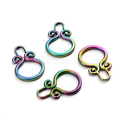 Ion Plating(IP) 304 Stainless Steel Toggle Clasps Parts, Ring, Rainbow Color, 22.5x15x2mm, Hole: 6x3.5mm, inner diameter: 11mm