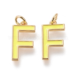 Brass Enamel Pendants, with Jump Ring, Long-Lasting Plated, Real 18K Gold Plated, Letter.F, Champagne Yellow, Letter.F, F: 18x9.5x1.8mm, Jump Rings: Inner Diameter: 3mm