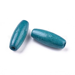 Dyed Natural Long Oval Wood Beads, Oval/Oblong, Lead Free, Teal, 23x8~9mm, Hole: 2.5mm, about 2000pcs/1000g