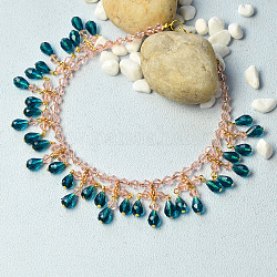 DIY Necklace Kits, Simple Glass Bead and Chain Collar Necklace, Mixed Color, 11x8mm
