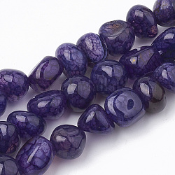 Dyed Natural Dragon Veins Agate Beads Strands, Nuggets, Indigo, 6~11x8~11x6~11mm, Hole: 1mm, about 51pcs/strand, 15.5 inch