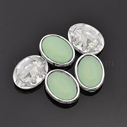 Cucire su acrilico taiwan, accessori d'abbigliamento , sfaccettato, ovale, verde chiaro, 20x15x7mm, Foro: 1 mm