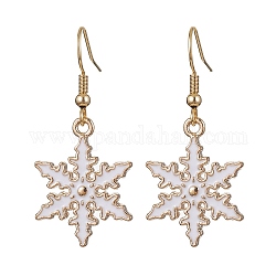 Alloy Enamel Snowflake Dangle Earrings, 304 Stainless Steel Jewelry for Girl Women, White, 41.5x18.5mm