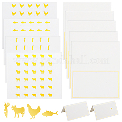 OLYCRAFT 240pcs 4 Style Gold Meal Sticker 0.4 Inch with 60pcs Table Place Cards Food Choice Sticker Set Cow/Chicken/Fish/Carrot Wedding Meal Stickers with Blank Table Cards for Wedding Party Supplies