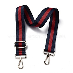 Sangle de chaîne de sac en nylon réglable, avec fermoirs pivotants en fer doré clair, pour les accessoires de remplacement de sac, bleu prussien et rouge, rayure, 82~147x3.9 cm