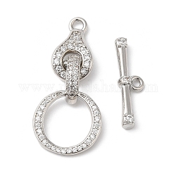 Brass Micro Pave Clear Cubic Zirconia Toggle Clasps, Ring, Real Platinum Plated, Ring: 33x15x6mm, Hole: 2mm, Bar: 6x21x3.5mm, Hole: 1.5mm