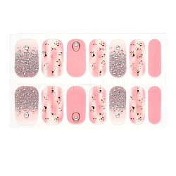 Envolturas de uñas ombre de cobertura completa, tiras de uñas de calle de color en polvo con purpurina, autoadhesivo, para decoraciones con puntas de uñas, rosa, 24x8mm, 14pcs / hoja