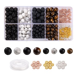 DIY Armband machen Kits, einschließlich Naturedelstein runde Perlen, Legierung Daisy Abstandsperlen, Bördelnder elastischer Faden, Perlen: 200pcs