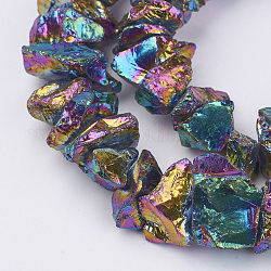 Chapelets de perle de cristal en quartz naturel électroplaqué, pépites, multi-couleur plaquée, 10~24.5x5.5~16x2~23mm, Trou: 1mm, Environ 54~64 pcs/chapelet, 15.1~15.9 pouce