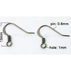 Brass Earring Hooks, Platinum, 15mm wide, Pin: 0.6mm, Hole: 1mm